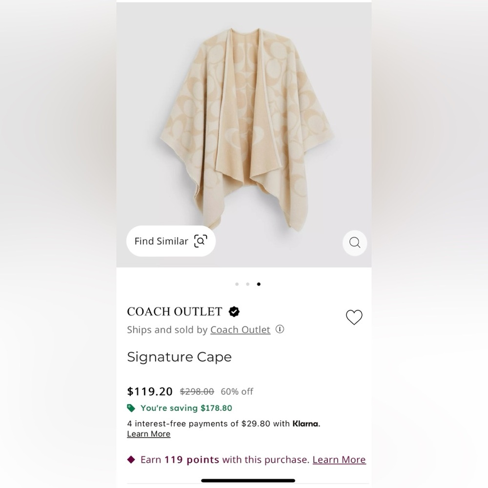 NWT Coach signature cape, reversible